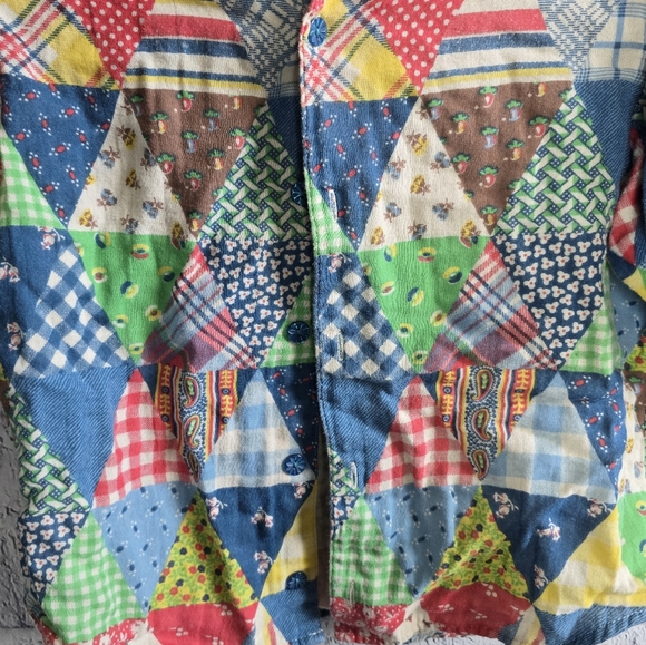 Vintage 90s Kidcore Bohemian Colorful Patchwork Vana Vana Crop Button Up Blouse - Picture 4 of 10